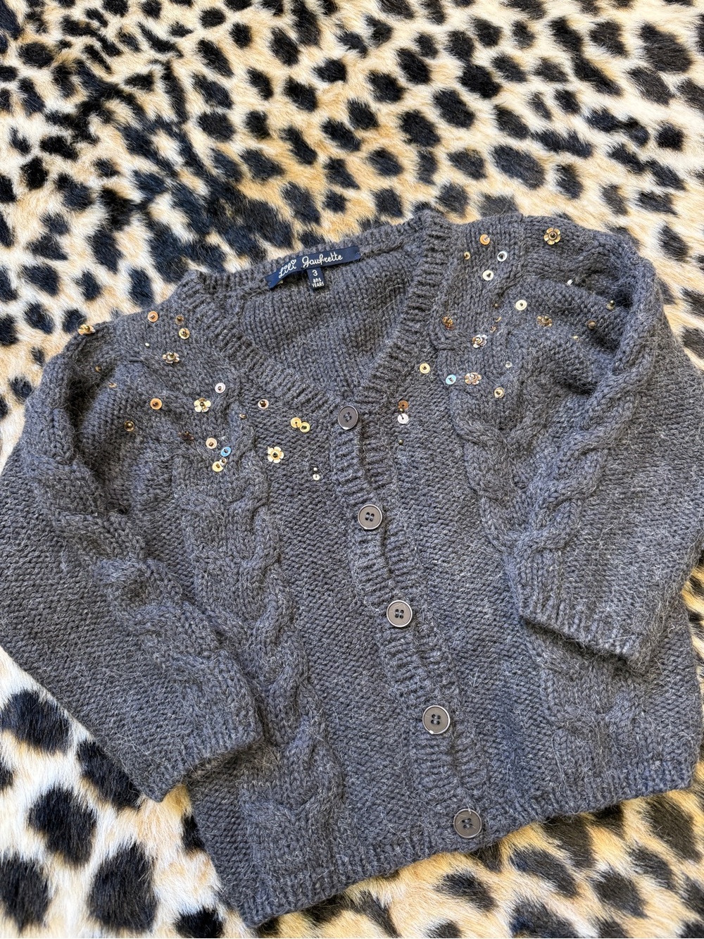 LILI GAUFRETTE ALPACA CARDIGAN GIRLS 3T SEQUIN FLOWERS